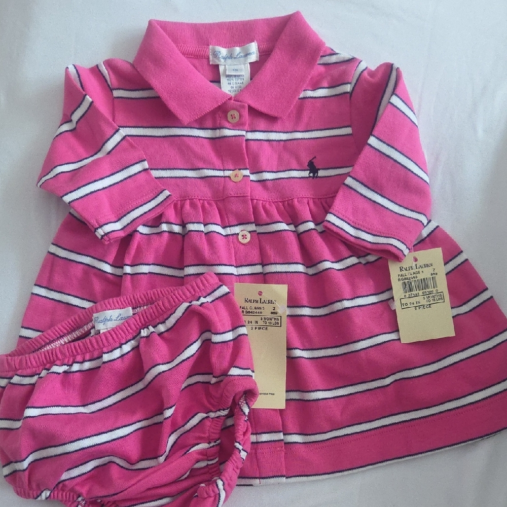 Ralph Lauren Pink and White Striped Baby Outfit 3 Months NWT